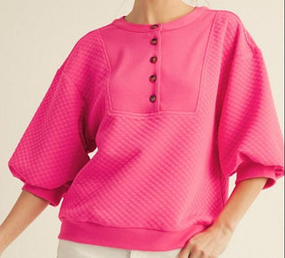 Jodifl Textured Puff Sleeve Henley Top - Simply Blessed Children's Boutique