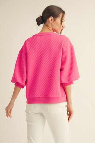 Jodifl Textured Puff Sleeve Henley Top-Women's Tops-Simply Blessed Children's Boutique