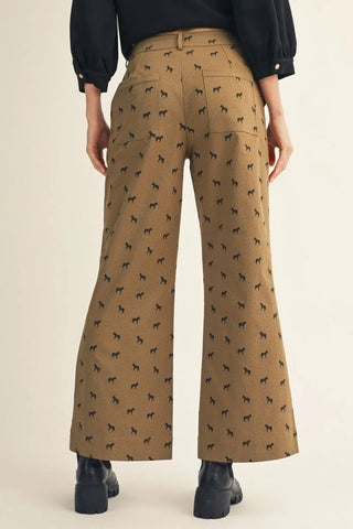 Jodifl Women's Khaki Equestrian Print Wide Leg Pants-Women's Jeans-Simply Blessed Children's Boutique