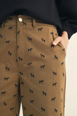 Jodifl Women's Khaki Equestrian Print Wide Leg Pants-Women's Jeans-Simply Blessed Children's Boutique