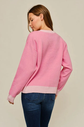 Jodifl Women's Pink Merry and Bright Christmas Sweatshirt-Women's Sweaters-Simply Blessed Children's Boutique