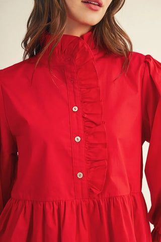 Jodifl Women's Red Puff Sleeve Ruffle Blouse-Women's Dresses-Simply Blessed Children's Boutique