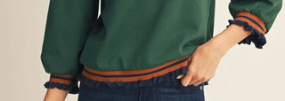 Jodifl Women's Solid Green Top with Orange and Navy Trim-Women's Long Sleeve Shirts-Simply Blessed Children's Boutique