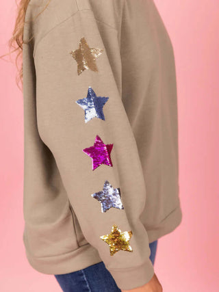 Jules Sweatshirt - Olive Sequin Stars-Women's Sweatshirt/Pullover-Simply Blessed Children's Boutique