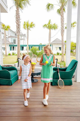 Kennedy Colorblock Dress - Pier Party Pink/Lexington Lime Stripe by The Beaufort Bonnet Company-Girls Dresses-Simply Blessed Children's Boutique