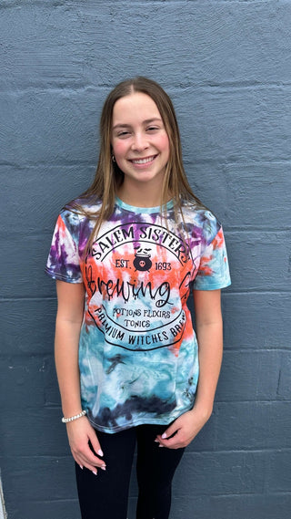 Ladies Tie Dye Salem Sisters Brewing Company-Women's Graphic Tees-Simply Blessed Children's Boutique