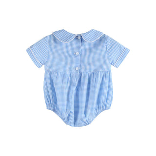 Light Blue Baby Brother Smocked Collared Romper - Lil Cactus-Boys One-Piece-Simply Blessed Children's Boutique