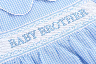 Light Blue Baby Brother Smocked Collared Romper - Lil Cactus-Boys One-Piece-Simply Blessed Children's Boutique