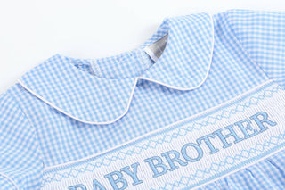 Light Blue Baby Brother Smocked Collared Romper - Lil Cactus-Boys One-Piece-Simply Blessed Children's Boutique