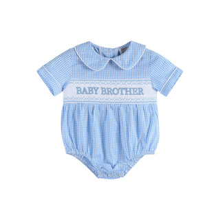 Light Blue Baby Brother Smocked Collared Romper - Lil Cactus-Boys One-Piece-Simply Blessed Children's Boutique