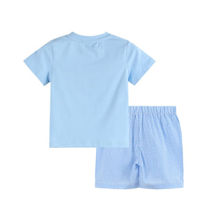 Light Blue Big Brother Smocked Shirt and Shorts Set - Lil Cactus-Boys Outfit Sets-Simply Blessed Children's Boutique