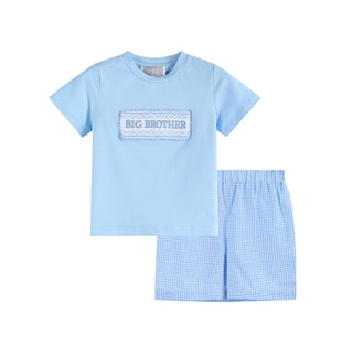 Light Blue Big Brother Smocked Shirt and Shorts Set - Lil Cactus-Boys Outfit Sets-Simply Blessed Children's Boutique