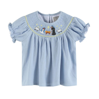 Light Blue Nativity Smocked Dress and Bloomers Set-Misc.-Simply Blessed Children's Boutique