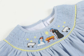 Light Blue Nativity Smocked Dress and Bloomers Set-Misc.-Simply Blessed Children's Boutique
