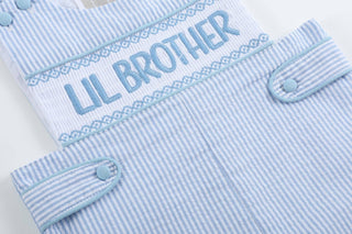 Light Blue Seersucker Lil Brother Smocked Jon Jon - Lil Cactus-Infants-Simply Blessed Children's Boutique