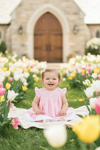 Light Pink Three Crosses Smocked Bishop Dress-Girls Dresses-Simply Blessed Children's Boutique