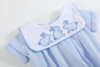 Lil Cactus Baby Boy Blue Striped Bunny Appliqué Easter Romper-Boys One-Piece-Simply Blessed Children's Boutique