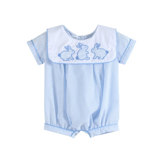 Lil Cactus Baby Boy Blue Striped Bunny Appliqué Easter Romper-Boys One-Piece-Simply Blessed Children's Boutique