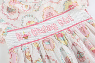 Lil Cactus Birthday Girl Smocked Dress - Pink & White Toddler Cupcake Outfit-Girls Dresses-Simply Blessed Children's Boutique
