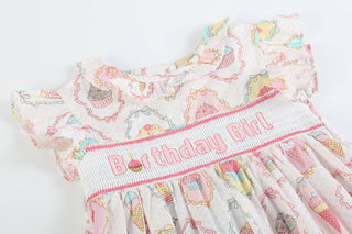 Lil Cactus Birthday Girl Smocked Dress - Pink & White Toddler Cupcake Outfit-Girls Dresses-Simply Blessed Children's Boutique