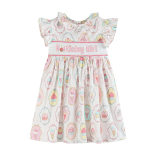 Lil Cactus Birthday Girl Smocked Dress - Pink & White Toddler Cupcake Outfit-Girls Dresses-Simply Blessed Children's Boutique