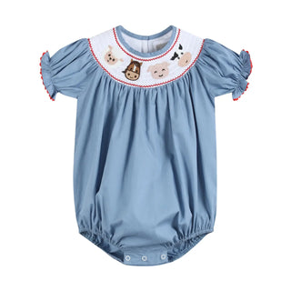 Lil Cactus Blue Farm Animal Smocked Romper | Sweet Country Style for Little Ones-Girls One-Piece-Simply Blessed Children's Boutique