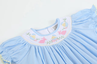 Lil Cactus Blue Smocked Easter Bishop Dress | Heirloom Bunny & Chick Embroidery-Girls Dresses-Simply Blessed Children's Boutique