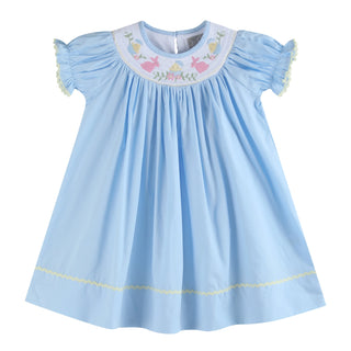 Lil Cactus Blue Smocked Easter Bishop Dress | Heirloom Bunny & Chick Embroidery 18-24 months / Light Blue Lil Cactus Blue Smocked Easter Bishop Dress | Heirloom Bunny & Chick Embroidery 18-24 months / Light Blue