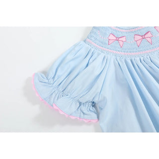 Lil Cactus Blue and Pink Bow Smocked Bishop Dress | A Southern Classic for Sweet Memories-Misc.-Simply Blessed Children's Boutique