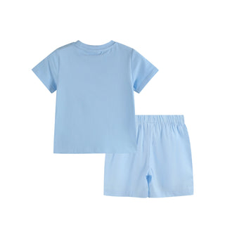 Lil Cactus Boys Blue Smocked Bunny & Chick Easter Shirt and Short Set-Boys Outfit Sets-Simply Blessed Children's Boutique