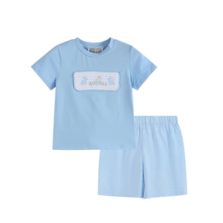 Lil Cactus Boys Blue Smocked Bunny & Chick Easter Shirt and Short Set-Boys Outfit Sets-Simply Blessed Children's Boutique