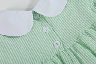 Lil Cactus Girls Green Seersucker Bunny Easter Dress - Heirloom Ruffle Dress-Girls Dresses-Simply Blessed Children's Boutique