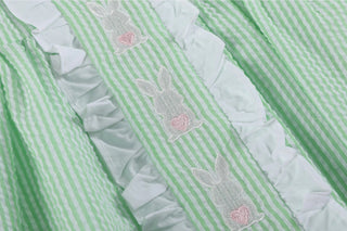 Lil Cactus Girls Green Seersucker Bunny Easter Dress - Heirloom Ruffle Dress-Girls Dresses-Simply Blessed Children's Boutique