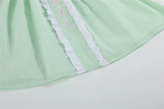 Lil Cactus Girls Green Seersucker Bunny Easter Dress - Heirloom Ruffle Dress-Girls Dresses-Simply Blessed Children's Boutique