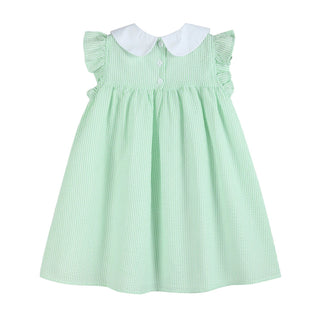 Lil Cactus Girls Green Seersucker Bunny Easter Dress - Heirloom Ruffle Dress-Girls Dresses-Simply Blessed Children's Boutique