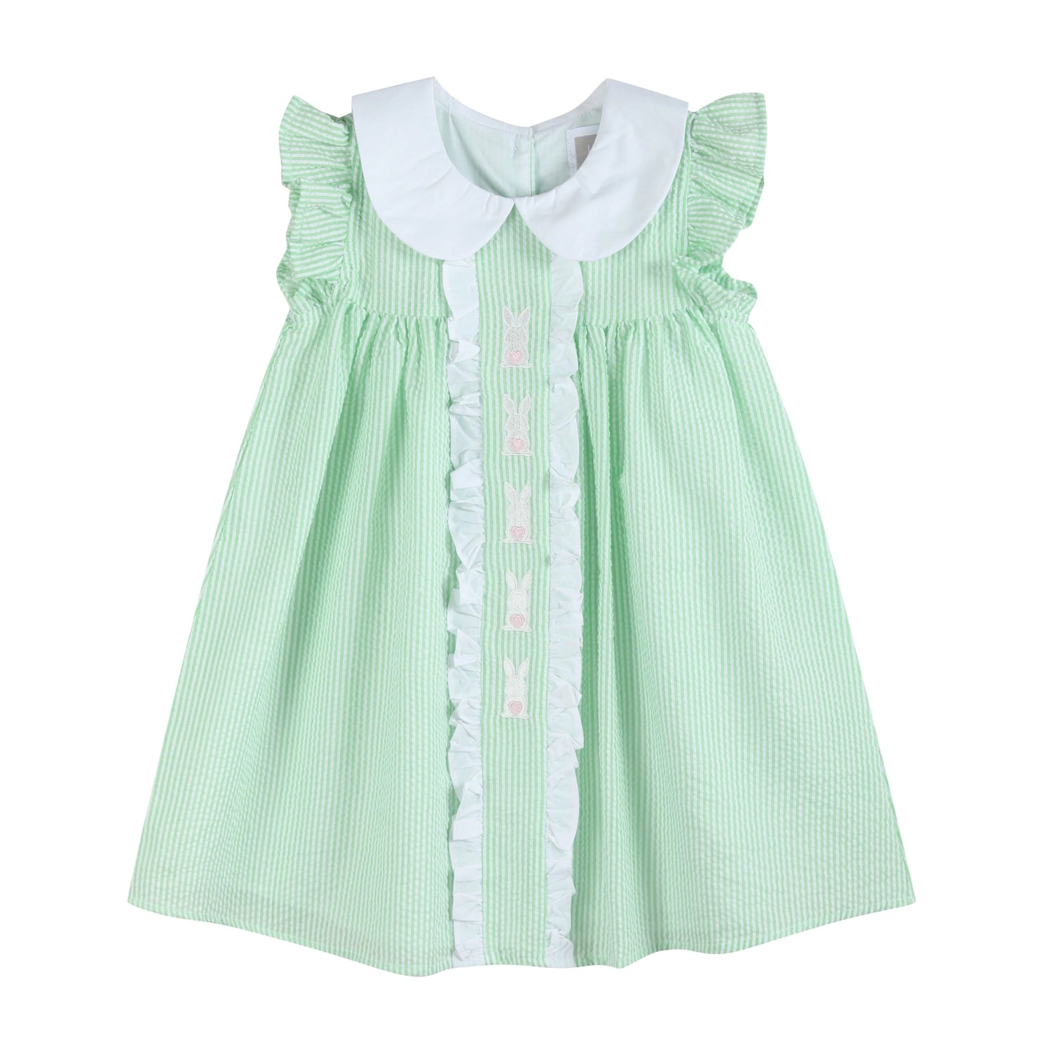Green Seersucker Bunny Ruffle Dress, 12-18M