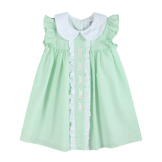 Lil Cactus Girls Green Seersucker Bunny Easter Dress - Heirloom Ruffle Dress-Girls Dresses-Simply Blessed Children's Boutique