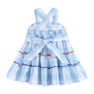 Lil Cactus Girls Patriotic Blue Gingham Tiered Sundress – 4th of July Holiday Edition-Girls Dresses-Simply Blessed Children's Boutique