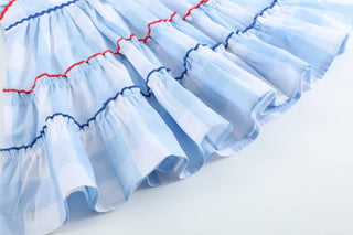 Lil Cactus Girls Patriotic Blue Gingham Tiered Sundress – 4th of July Holiday Edition-Girls Dresses-Simply Blessed Children's Boutique