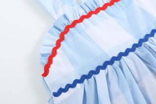 Lil Cactus Girls Patriotic Blue Gingham Tiered Sundress – 4th of July Holiday Edition-Girls Dresses-Simply Blessed Children's Boutique