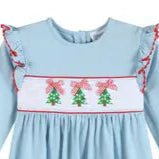 Lil Cactus Light Blue Christmas Tree Smocked Knit Dress-Girls Dresses-Simply Blessed Children's Boutique