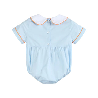 Lil Cactus Light Blue Pumpkin Vine Smocked Collared Bubbe-Boys One-Piece-Simply Blessed Children's Boutique