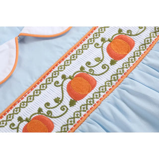 Lil Cactus Light Blue Pumpkin Vine Smocked Collared Bubbe-Boys One-Piece-Simply Blessed Children's Boutique