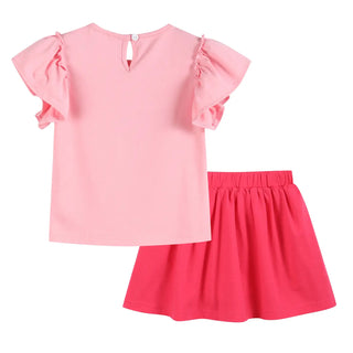 Lil Cactus Pink Birthday Girl Cupcake Shirt and Red Skort Set | Girls’ Birthday Outfit-Girls Outfit Sets-Simply Blessed Children's Boutique