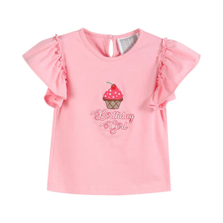 Lil Cactus Pink Birthday Girl Cupcake Shirt and Red Skort Set | Girls’ Birthday Outfit