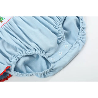 Lil Cactus Light Blue Christmas Tree Smocked Knit Ruffle Romper