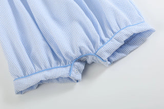 Lil Cactus Blue Striped Bunny Appliqué Romper