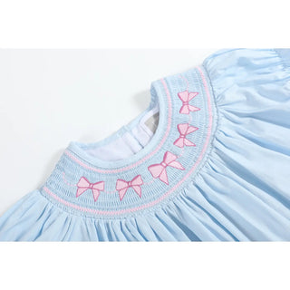 Lil Cactus Blue and Pink Bow Smocked Romper | Sweet Southern Style for Your Little Darling