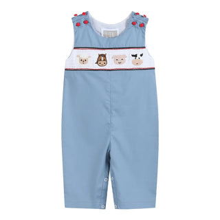 Lil Cactus Blue Farm Animal Smocked Overalls | Country Charm for Everyday Play