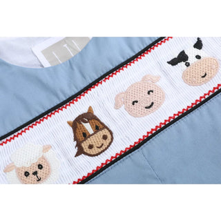 Lil Cactus Blue Farm Animal Smocked Overalls | Country Charm for Everyday Play